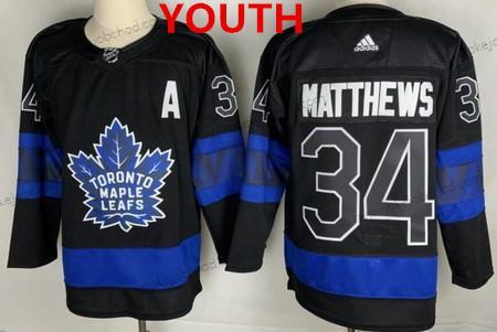 Mládež Toronto Maple Leafs #34 Auston Matthews Černá X Drew House Inside Out Sešitý Dres