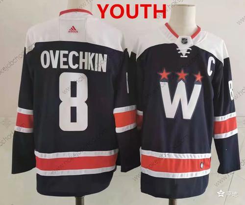 Mládež Washington Capitals #8 Alex Ovechkin New Námořnictvo Modrý Sešitý NHL Dres