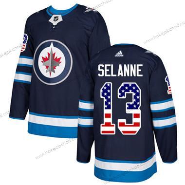 Mládež Winnipeg Jets #13 Teemu Selanne Námořnictvo Modrý Domácí Autentické USA Flag Sešitý NHL Dres