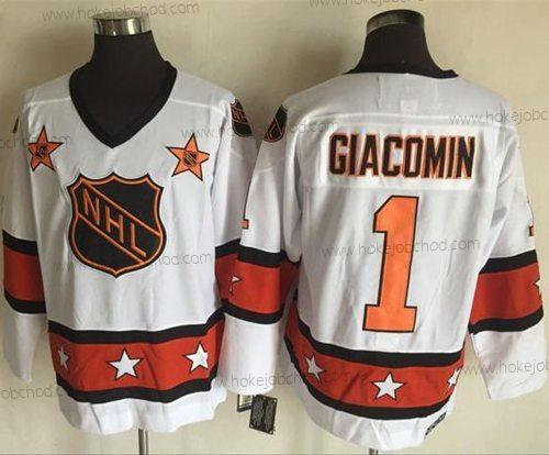 Muž 1972-81 NHL All-Star #1 Eddie Giacomin Bílý CCM Sešitý Vintage Hokejový Dres