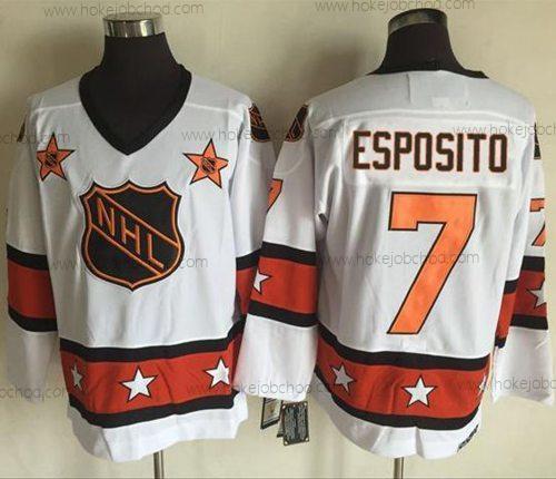 Muž 1972-81 NHL All-Star #7 Phil Esposito Bílý CCM Sešitý Vintage Hokejový Dres