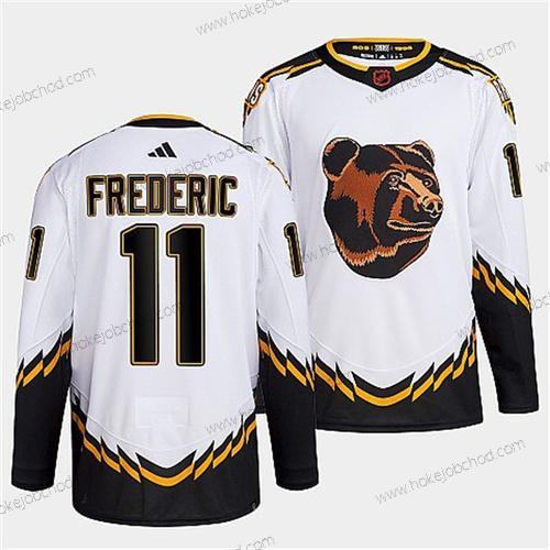 Muž Boston Bruins #11 Trent Frederic 2022 Bílý Obrácený Retro Sešitý Dres