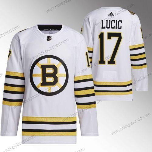 Muž Boston Bruins #17 Milan Lucic Bílý 100th Výročí Sešitý Dres