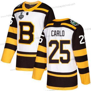 Muž Boston Bruins #25 Brandon Carlo Bílý Autentické 2019 Zimní Klasický 2019 Stanley Cup Final Bound Sešitý Hokejový Dres