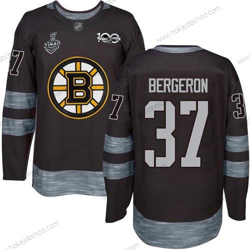 Muž Boston Bruins #37 Patrice Bergeron Černá 1917-2017 100th Výročí 2019 Stanley Cup Final Bound Sešitý Hokejový Dres