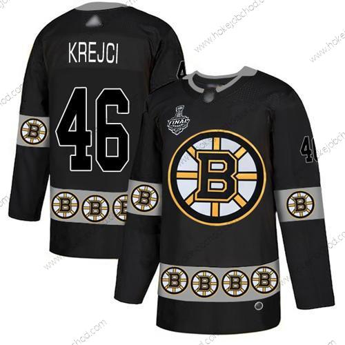 Muž Boston Bruins #46 David Krejci Černá Autentické Tým Logo 2019 Stanley Cup Final Bound Sešitý Hokejový Dres