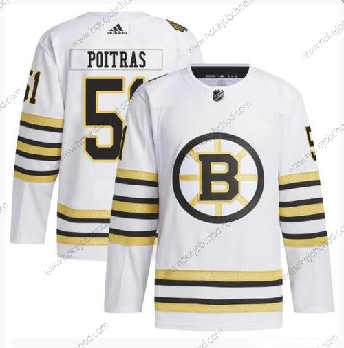 Muž Boston Bruins #51 Matthew Poitras Bílý 100th Výročí Sešitý Dres