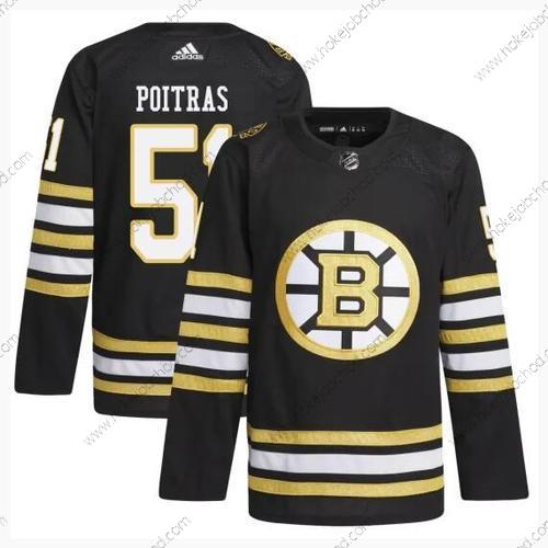 Muž Boston Bruins #51 Matthew Poitras Černá 100th Výročí Sešitý Dres