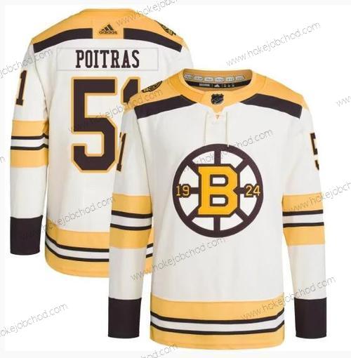 Muž Boston Bruins #51 Matthew Poitras Krémová 100th Výročí Sešitý Dres