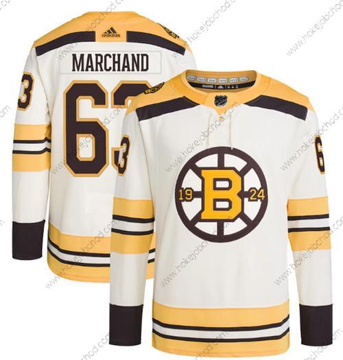 Muž Boston Bruins #63 Brad Marchand Krémová 100th Výročí Sešitý Dres