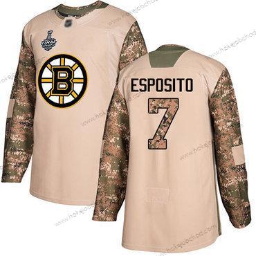 Muž Boston Bruins #7 Phil Esposito Camo Autentické 2017 Veterans Day 2019 Stanley Cup Final Bound Sešitý Hokejový Dres