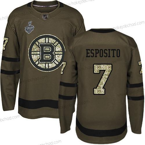 Muž Boston Bruins #7 Phil Esposito Zelená Salute to Service 2019 Stanley Cup Final Bound Sešitý Hokejový Dres