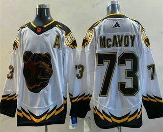 Muž Boston Bruins #73 Charlie Mcavoy Bílý 2022 Obrácený Retro Sešitý Dres