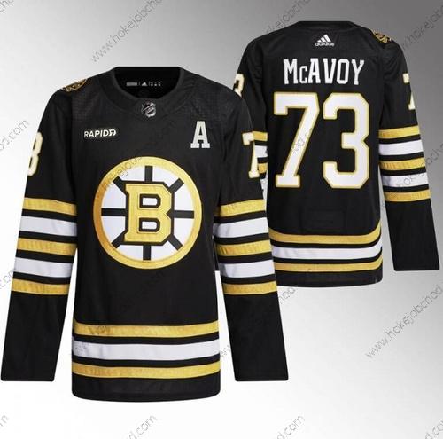 Muž Boston Bruins #73 Charlie Mcavoy Černá With Rapid7 Patch 100th Výročí Sešitý Dres