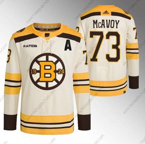 Muž Boston Bruins #73 Charlie Mcavoy Krémová With Rapid7 Patch 100th Výročí Sešitý Dres