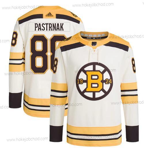 Muž Boston Bruins #88 David Pastrnak Krémová 100th Výročí Sešitý Dres