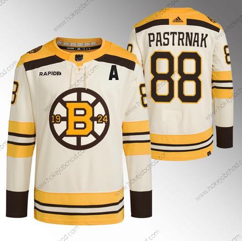 Muž Boston Bruins #88 David Pastrnak Krémová With Rapid7 Patch 100th Výročí Sešitý Dres