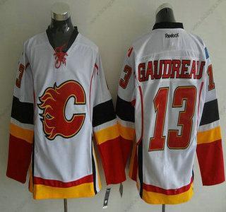 Muž Calgary Flames #13 Johnny Gaudreau Reebok Bílý Venkovní Premier Hokejový Dres