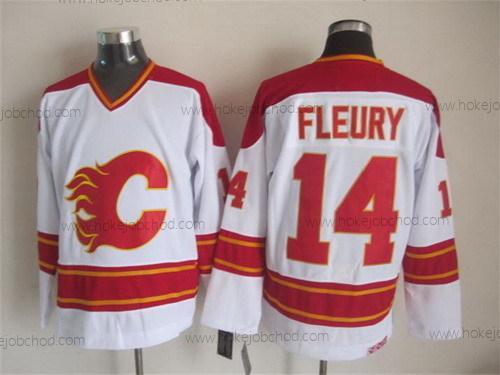 Muž Calgary Flames #14 Theoren Fleury Bílý Retro CCM Dres