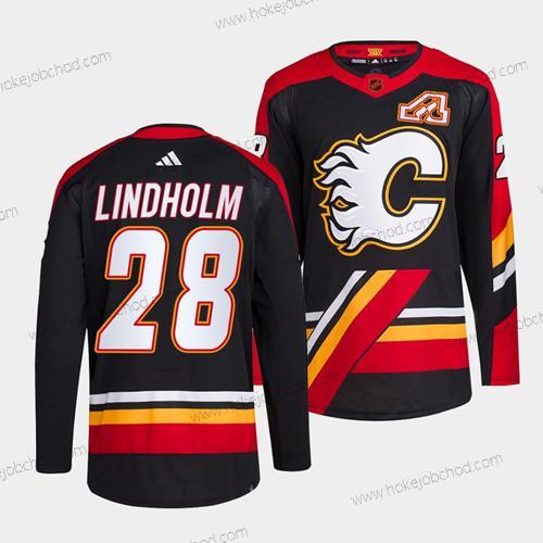 Muž Calgary Flames #28 Elias Lindholm Černá 2022-23 Obrácený Retro Sešitý Dres