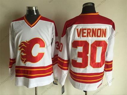 Muž Calgary Flames #30 Mike Vernon 1980-81 Bílý CCM Vintage Dres