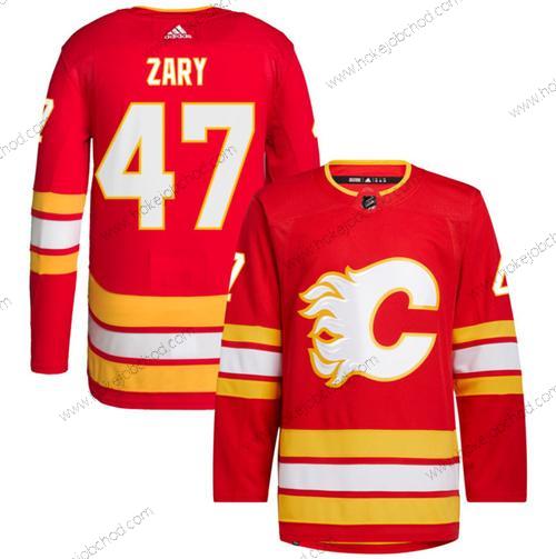 Muž Calgary Flames #47 Connor Zary Červené Sešitý Dres