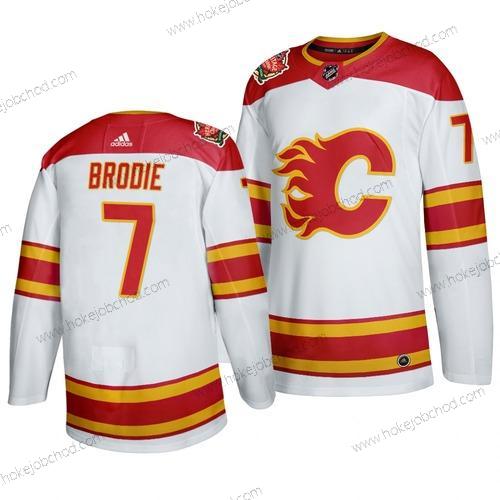 Muž Calgary Flames #7 T. J. Brodie 2019-20 Bílý Heritage Autentické Klasický Dres