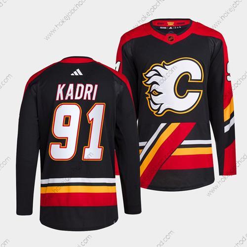 Muž Calgary Flames #91 Nazem Kadri Černá 2022-23 Obrácený Retro Sešitý Dres