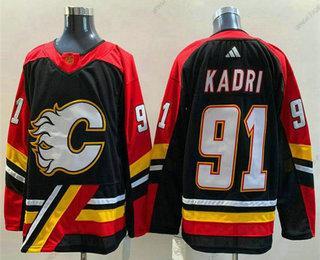 Muž Calgary Flames #91 Nazem Kadri Černá 2022 Obrácený Retro Sešitý Dres