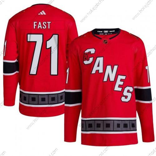 Muž Carolina Hurricanes #71 Jesper Fast 2022-23 Obrácený Retro Červené Sešitý Dres