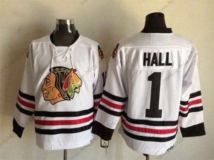 Muž Chicago Blackhawks #1 Glenn Hall Bílý CCM Vintage Dres