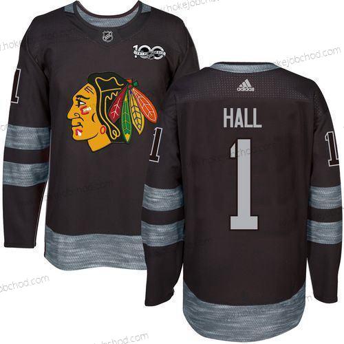 Muž Chicago Blackhawks #1 Glenn Hall Černá 1917-2017 100th Výročí Sešitý NHL Dres