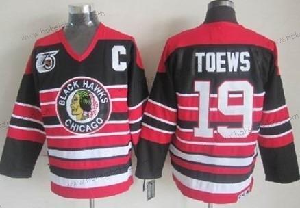 Muž Chicago Blackhawks #19 Jonathan Toews Černá Pinstripe 75Th Retro CCM Dres