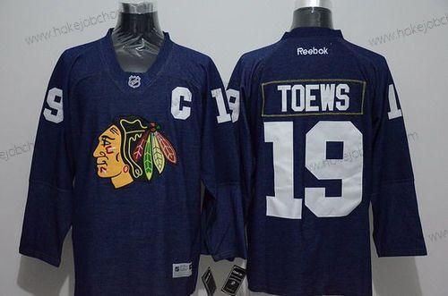 Muž Chicago Blackhawks #19 Jonathan Toews Námořnictvo Modrý Denim Fabric Dres