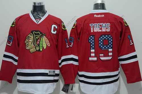 Muž Chicago Blackhawks #19 Jonathan Toews USA Flag Červené Dres