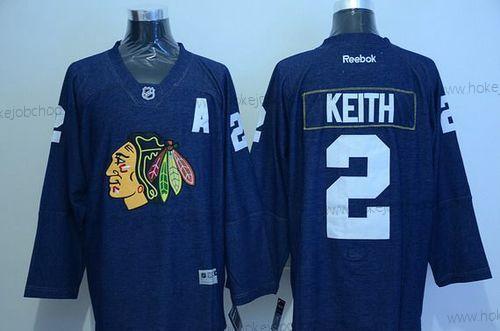 Muž Chicago Blackhawks #2 Duncan Keith Námořnictvo Modrý Denim Fabric Dres