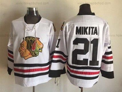 Muž Chicago Blackhawks #21 Stan Mikita Bílý CCM Vintage Dres Verze 2