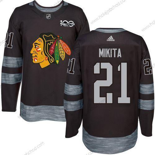 Muž Chicago Blackhawks #21 Stan Mikita Černá 1917-2017 100th Výročí Sešitý NHL Dres