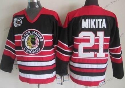 Muž Chicago Blackhawks #21 Stan Mikita Černá Pinstripe 75Th Retro CCM Dres