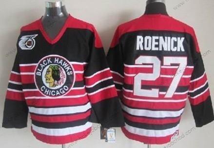 Muž Chicago Blackhawks #27 Jeremy Roenick Černá Pinstripe 75Th Retro CCM Dres