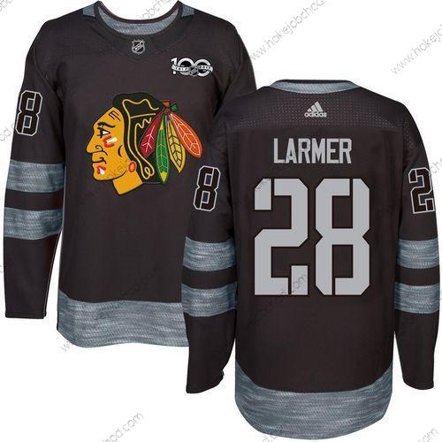 Muž Chicago Blackhawks #28 Steve Larmer Černá 1917-2017 100th Výročí Sešitý NHL Dres