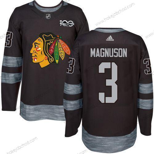 Muž Chicago Blackhawks #3 Keith Magnuson Černá 1917-2017 100th Výročí Sešitý NHL Dres