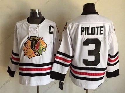 Muž Chicago Blackhawks #3 Pierre Pilote Bílý CCM Vintage Dres