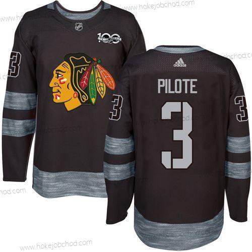 Muž Chicago Blackhawks #3 Pierre Pilote Černá 1917-2017 100th Výročí Sešitý NHL Dres