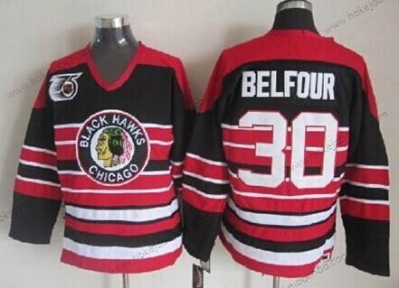 Muž Chicago Blackhawks #30 Ed Belfour Černá Pinstripe 75Th Retro CCM Dres