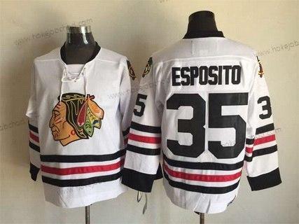 Muž Chicago Blackhawks #35 Tony Esposito Bílý CCM Vintage Dres Verze 2