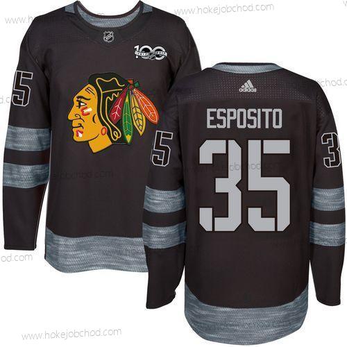 Muž Chicago Blackhawks #35 Tony Esposito Černá 1917-2017 100th Výročí Sešitý NHL Dres