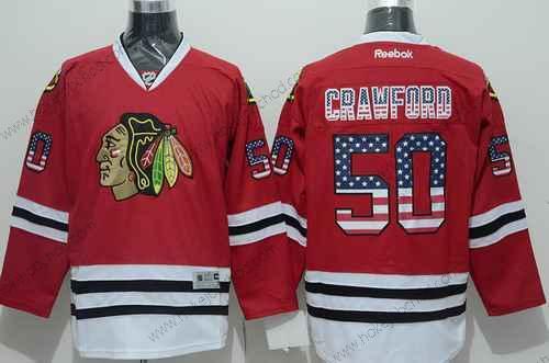 Muž Chicago Blackhawks #50 Corey Crawford USA Flag Červené Dres