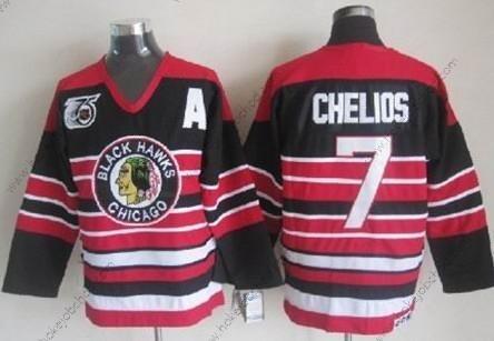 Muž Chicago Blackhawks #7 Chris Chelios Černá Pinstripe 75Th Retro CCM Dres