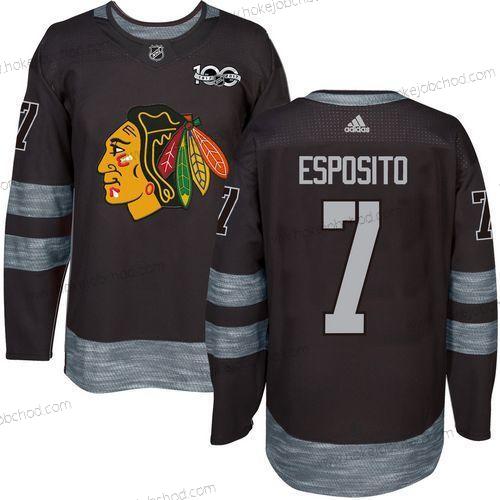 Muž Chicago Blackhawks #7 Tony Esposito Černá 1917-2017 100th Výročí Sešitý NHL Dres